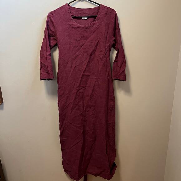 Len.OK Linen Long Dress Wild Orchid Purple Lagenlook Belted Waist Midi, Size S - Picture 2 of 6
